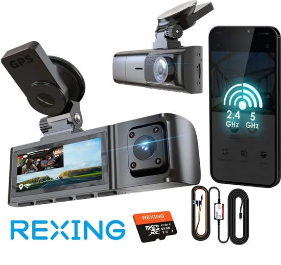 Rexing R316 4K GPS Wi-Fi Araç İçi Kamera + 64GB SD Kart - Dual Kanal, Gece Görüşü, Park Modu, ACC Bağlantı Kiti