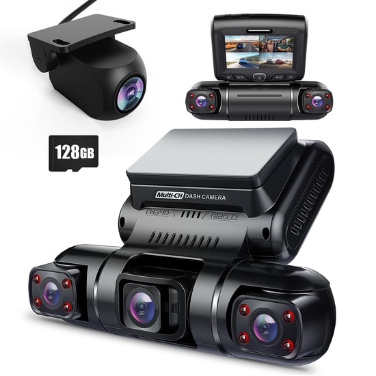 Pruveeo D90 4 Kanallı FHD Wi-Fi GPS Araç Kamerası + 128GB SD Kart - 1080P, 3 inç Ekran, 150 Derece Görüş Açısı