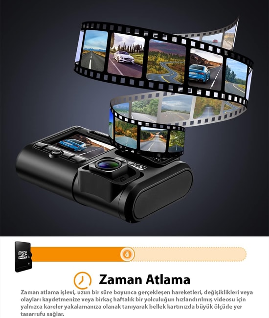 Pruveeo D30 Wi-Fi 4K Araç İçi Kamera - 1080P Çift Kanal, 300 Derece Görüş Açısı, Gece Görüşlü, Park Monitörü