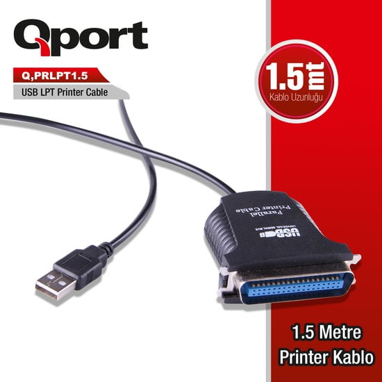 Qport Q-PRLPT1.5 USB to LPT Paralel Port Dönüştürücü Yazıcı Kablosu 1.5 Metre - IEEE 1284, 1.5M Printer Kablo