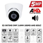 Ezcool EZ-5075HD 5MP AHD Dome Güvenlik Kamerası - 3.6mm Sabit Lens, 18 LED SMD Gece Görüş, Dahili Sesli, İç Mekan