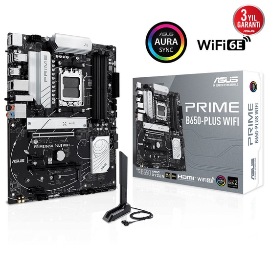 Asus PRIME B650-PLUS WIFI AM5 DDR5 ATX Anakart - 7600MHz(OC), 2xM.2, WiFi 6, BT 5.3, 2.5G LAN, HDMI, DP, USB 3.2