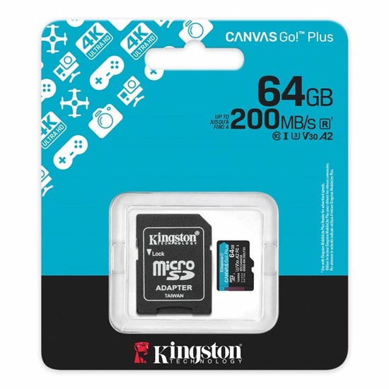 Kingston 64GB Canvas Go Plus G4 microSDXC (SDCG4/64GB) - 200MB/s Okuma, 100MB/s Yazma, UHS-I, C10, U3, V30, A2 Kart