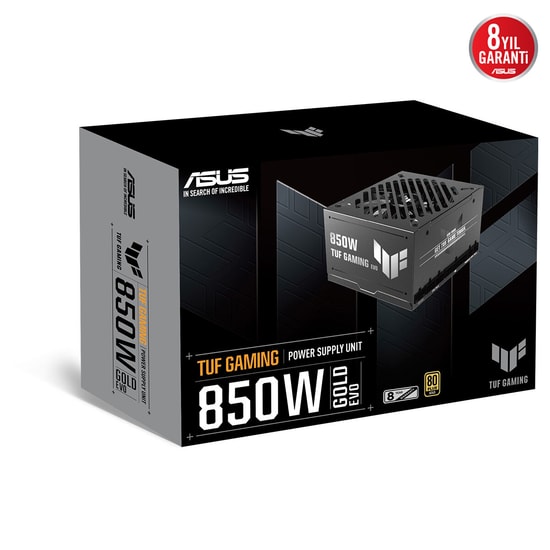 Asus TUF Gaming 850G 850W 80+ Gold Tam Modüler Güç Kaynağı - ATX 3.1, PCIe 5.1, 12V-2x6, 8 Yıl Garanti, EVO