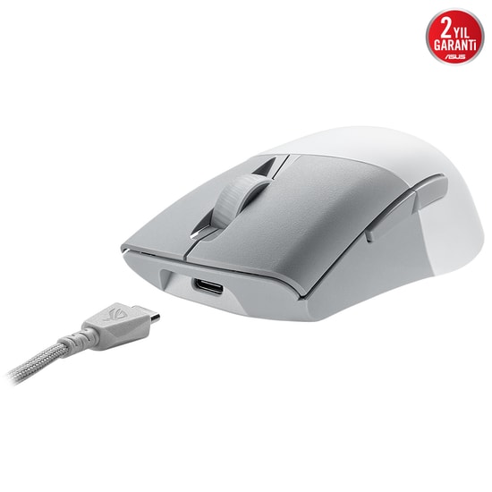 Asus ROG Keris Wireless AimPoint White Oyuncu Mouse - 36000 DPI, 2.4GHz Bluetooth, 650 IPS, Optik, Beyaz Oyuncu Mouse