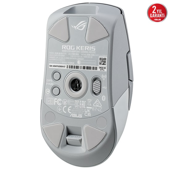 Asus ROG Keris Wireless AimPoint White Oyuncu Mouse - 36000 DPI, 2.4GHz Bluetooth, 650 IPS, Optik, Beyaz Oyuncu Mouse