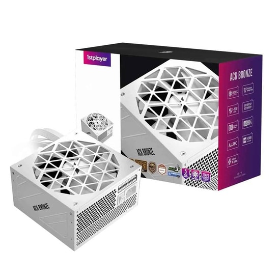 1ST Player ACK 750W 80+ Bronze Beyaz Güç Kaynağı - ATX 3.1, 14cm Fan, Aktif PFC, 5 Yıl, ACK-BRZ-750-WH-EU