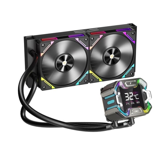 1st Player Starship E X-240E BK Siyah ARGB İşlemci Sıvı Soğutucu - 2x120mm Fan, Dijital Ekran, AM5/LGA1851 Uyumlu