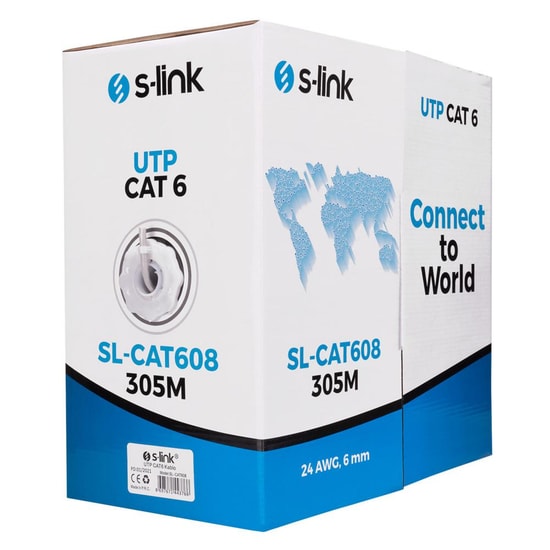 S-Link SL-CAT608 CAT6 Gri UTP Network Kablosu - 305 Metre, 24 AWG, 0.24 AVG, Yüksek Hızlı Kesintisiz Veri Aktarımı