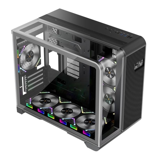 1st Player RT6 Siyah Digital M-ATX Kasa (RT6-BLK-4F) - Temperli Cam, 4x12cm ARGB Fan, USB 3.0, Digital Panel