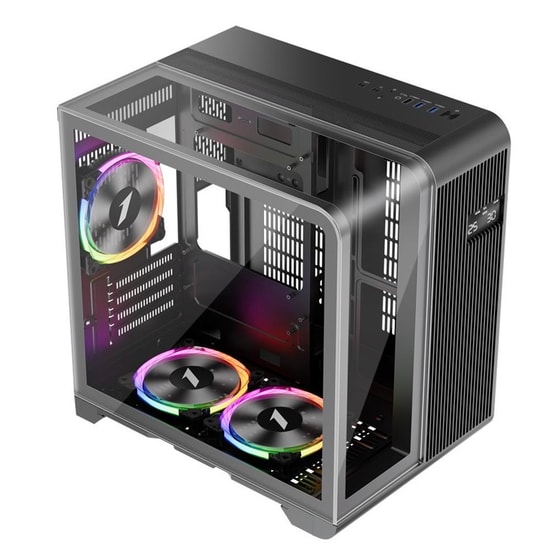 1st Player RT5 Siyah 650W 80+ Bronze Digital M-ATX Kasa (RT5-BLK-3F-B650W) - 3x12cm ARGB Fan, Temperli Cam, USB 3.0