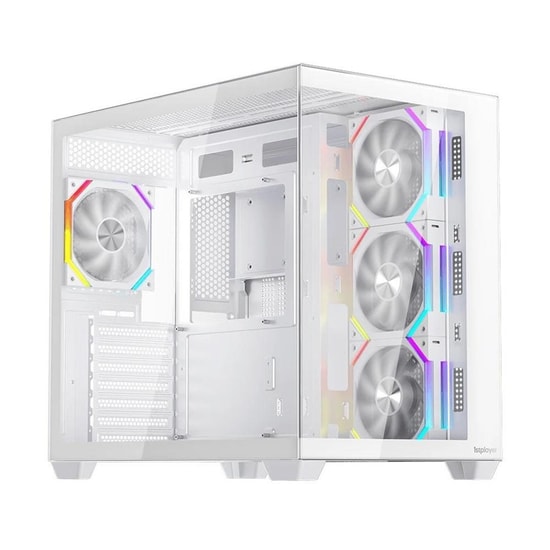 1st Player BV7 Beyaz 750W 80+ Bronze ATX Kasa (BV7-WHT-4F-B750W) - Panoramik Cam, 4x12cm ARGB Fan, USB 3.0