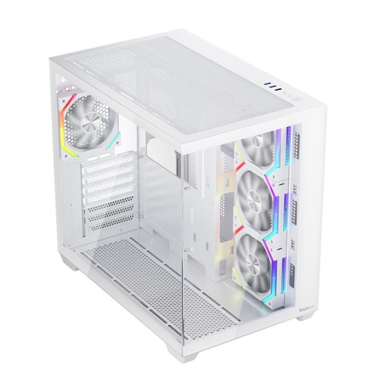 1st Player BV7 Beyaz 750W 80+ Bronze ATX Kasa (BV7-WHT-4F-B750W) - Panoramik Cam, 4x12cm ARGB Fan, USB 3.0