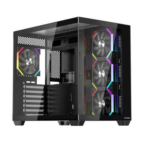 1st Player BV7 Siyah 750W 80+ Bronze ATX Kasa (BV7-BLK-4F-B750W) - Panoramik Cam, 4x12cm ARGB Fan, USB 3.0