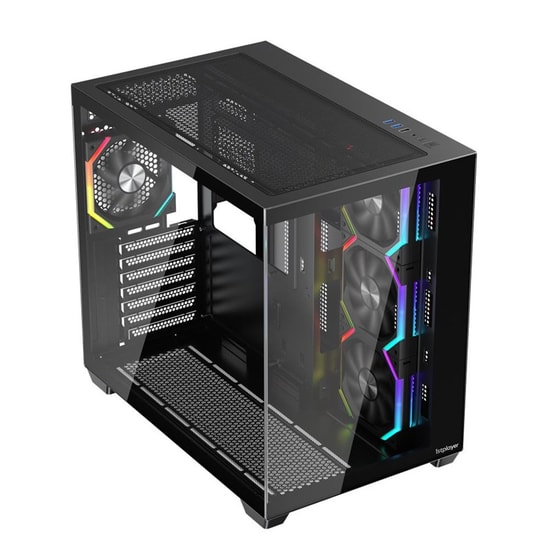 1st Player BV7 Siyah 750W 80+ Bronze ATX Kasa (BV7-BLK-4F-B750W) - Panoramik Cam, 4x12cm ARGB Fan, USB 3.0