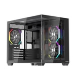 1st Player BV6 Siyah 650W 80+ Bronze ARGB M-ATX Kasa (BV6-BLK-3F-B650W) - Panoramik Cam, 3x12cm Fan, USB 3.0