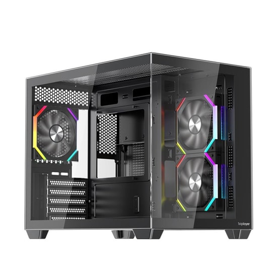 1st Player BV6 Siyah 650W 80+ Bronze ARGB M-ATX Kasa (BV6-BLK-3F-B650W) - Panoramik Cam, 3x12cm Fan, USB 3.0