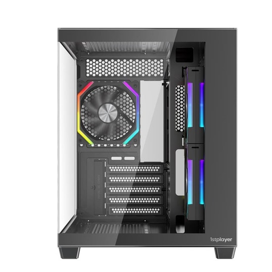 1st Player BV6 Siyah 650W 80+ Bronze ARGB M-ATX Kasa (BV6-BLK-3F-B650W) - Panoramik Cam, 3x12cm Fan, USB 3.0