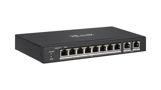 HiLook NS-0310P-60 (O-STD) 10 Port Yönetilemez PoE Switch - 8 Port PoE, 60W, 2 Gigabit Uplink, Metal Kasa, 250m