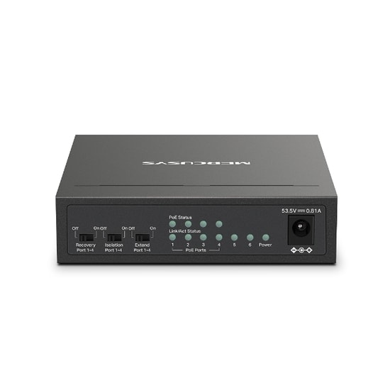 TP-Link Mercusys MS106LP 6 Port Masaüstü Switch - 4 Port 10/100Mbps PoE+ (40W), 2 Uplink, Metal Kasa, Yönetilemez