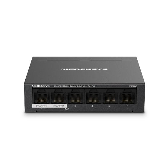 TP-Link Mercusys MS106LP 6 Port Masaüstü Switch - 4 Port 10/100Mbps PoE+ (40W), 2 Uplink, Metal Kasa, Yönetilemez