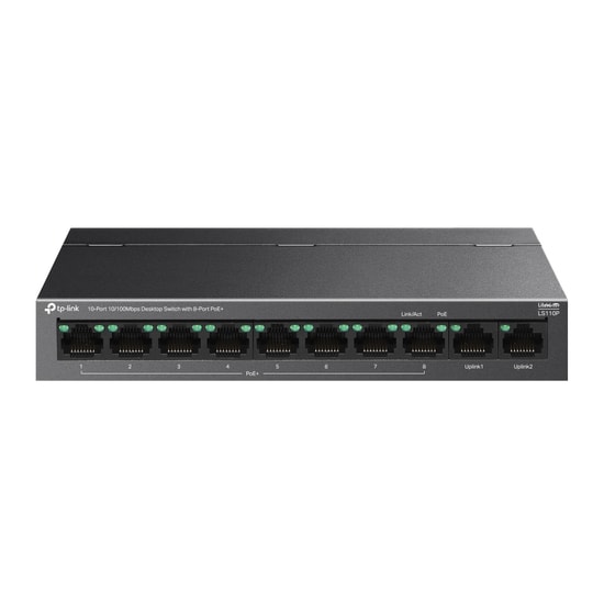 TP-Link LS110P 10 Port 10/100 Mbps Masaüstü Switch - 8 Port PoE+ (96W), 250m Menzil, Metal Kasa, Tak Çalıştır