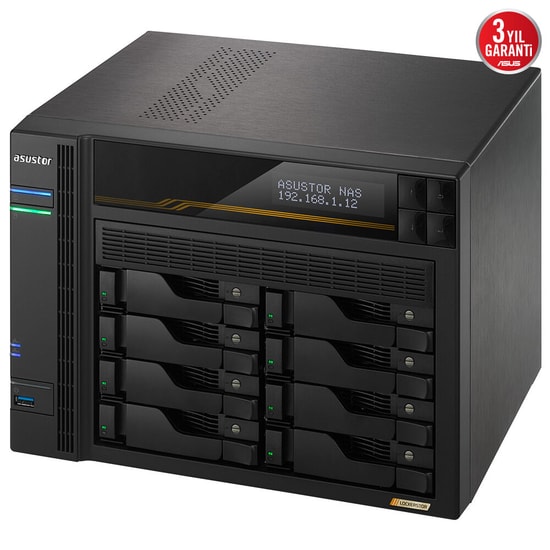 Asustor AS6808T (90IX01T8-BW3S00) AMD V3C14 NAS - 8 Yuvalı, 16GB DDR5 ECC Ram, 2x 10GbE/5GbE, 2x USB 4.0, 4x M.2 Yuvası
