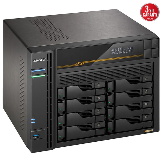 Asustor AS6808T (90IX01T8-BW3S00) AMD V3C14 NAS - 8 Yuvalı, 16GB DDR5 ECC Ram, 2x 10GbE/5GbE, 2x USB 4.0, 4x M.2 Yuvası
