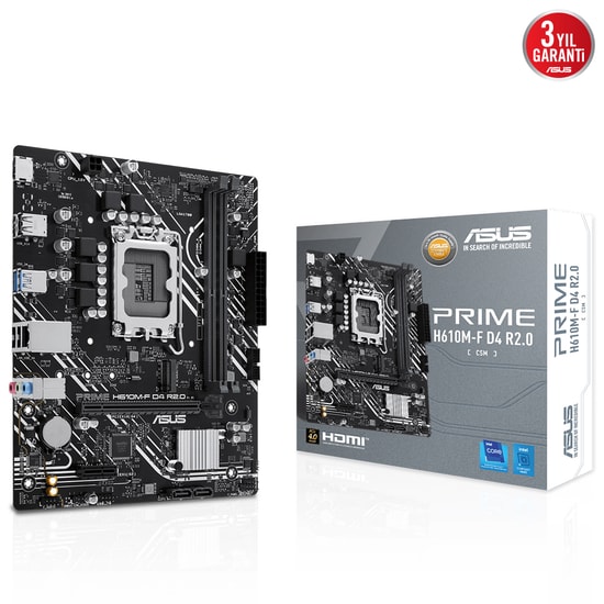 Asus Prime H610M-F D4 R2.0 LGA1700 DDR4 Anakart - Intel H610, 3200MHz, HDMI, M.2, PCIe 4.0, mATX, Armoury Crate