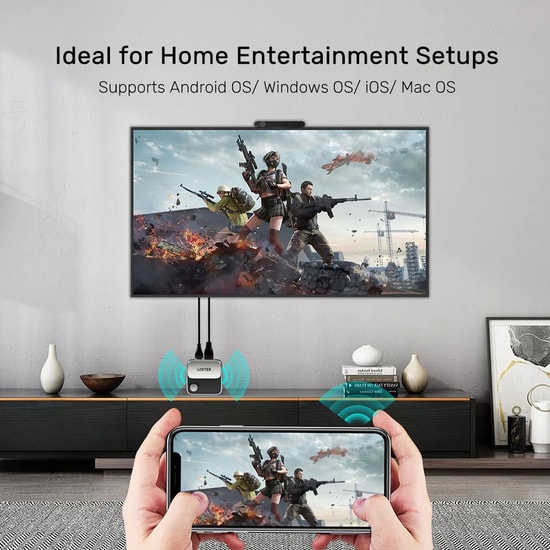 Unitek V1162B01 4K 60Hz Kablosuz Görüntü Aktarıcı - iOS, MacOS, Android ve Windows Destekli Sunum Cihazı