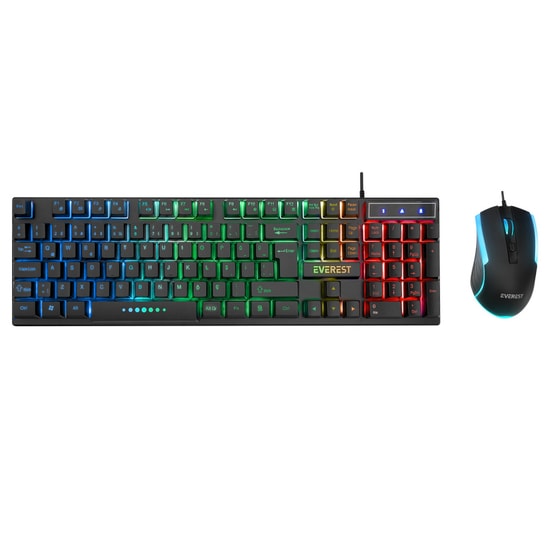 Everest KM-198 Luminax Siyah Gökkuşağı Aydınlatmalı Oyuncu Klavye Mouse Seti - Türkçe Q, Kablolu, Optik Mouse