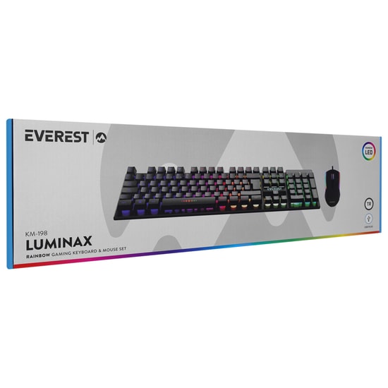 Everest KM-198 Luminax Siyah Gökkuşağı Aydınlatmalı Oyuncu Klavye Mouse Seti - Türkçe Q, Kablolu, Optik Mouse