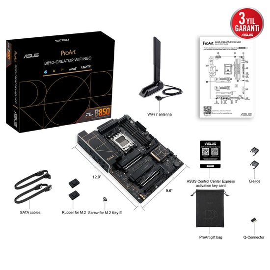 Asus ProArt B850-Creator WiFi Neo AM5 DDR5 ATX Anakart - 9000MHz(OC), 3xM.2, PCIe 5.0, Wi-Fi 7, Dual 2.5G LAN