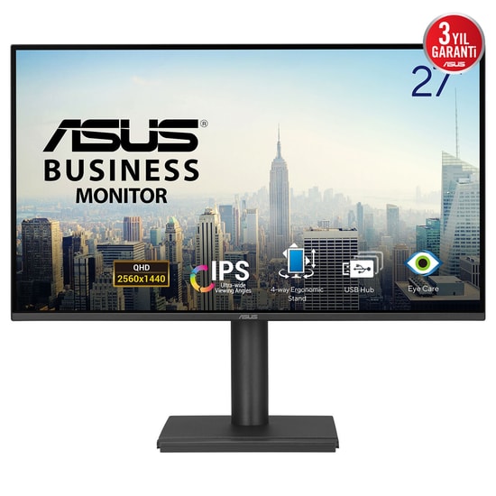 Asus BE27AQG 27" 120Hz 5ms 2K IPS Kurumsal Pivot Monitör - 2560x1440, 350 Nit, HDMI, DP, Hoparlör, VESA, Eye Care