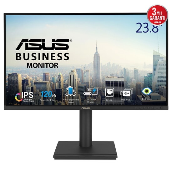 Asus BE249CGN 23.8" 120Hz IPS Docking Monitör - FHD, 5ms, 250 Nit, USB-C, RJ45, HDMI, DP, Yükseklik Ayarlı, VESA