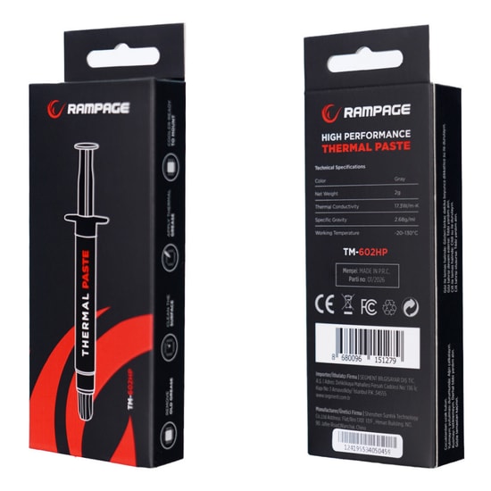 Rampage TM-602HP 2gr Yüksek Performanslı Termal Macun - 17.3 W/m-K Isı İletkenliği, Gri Renk, Şırınga Form Yapı