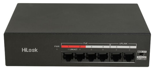 HiLook NS-0106MP-35 4 Port PoE Switch - 4 Port PoE, 2 Uplink, 35W, 10/100 Mbps, Metal Kasa, Yönetilemez Switch
