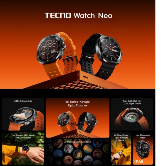 Tecno Watch Neo WN01 Siyah Akıllı Saat (TECNO-WATCH-NEO-WN01) - 900 mAh Pil, Alüminyum Gövde, Uyku Takibi, Adım Sayar