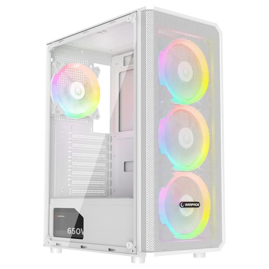 Rampage Helios Mesh 650W Beyaz 80+ Rainbow ATX Mid-Tower Gaming Kasa - 4x12cm Fan, 240mm Sıvı Soğutma Desteği