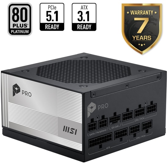 MSI PRO A850PL PCIE5 850W 80+ Platinium Güç Kaynağı - ATX 3.1, PCIe 5.1, Full Modüler, Yüksek Verimli PSU