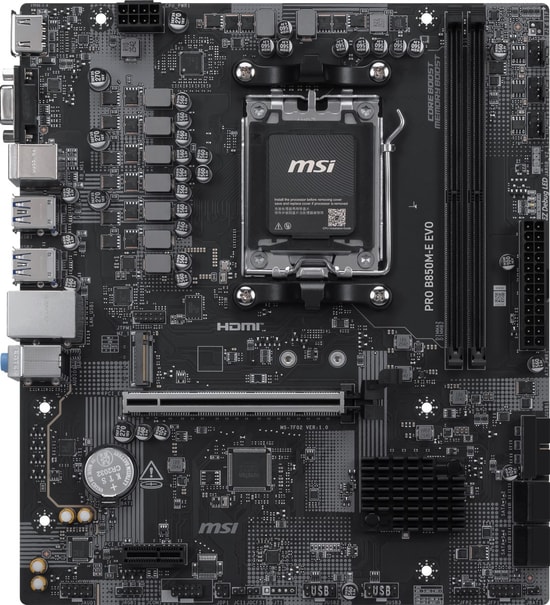 MSI PRO B850M-E EVO AM5 DDR5 Anakart - 8200MHz(OC), HDMI, VGA, M.2, USB 5Gbps, 2.5G LAN, mATX Form Faktörü