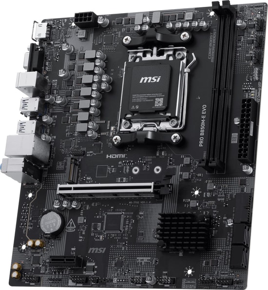 MSI PRO B850M-E EVO AM5 DDR5 Anakart - 8200MHz(OC), HDMI, VGA, M.2, USB 5Gbps, 2.5G LAN, mATX Form Faktörü
