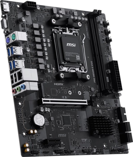 MSI PRO B850M-E EVO AM5 DDR5 Anakart - 8200MHz(OC), HDMI, VGA, M.2, USB 5Gbps, 2.5G LAN, mATX Form Faktörü
