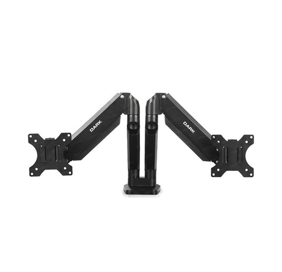Dark DK-AC-VM200 17-32" Amortisörlü Çiftli Monitör Kolu - 2x8kg Kapasite, Masa Monte, Tam Hareketli, Pivot, VESA