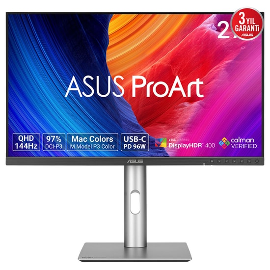 Asus ProArt PA278CGRV 27" 5ms 144Hz 2K QHD IPS Pivot Monitör - HDR400, %95 DCI-P3, USB-C PD 96W, HDMI, DP, Hoparlör