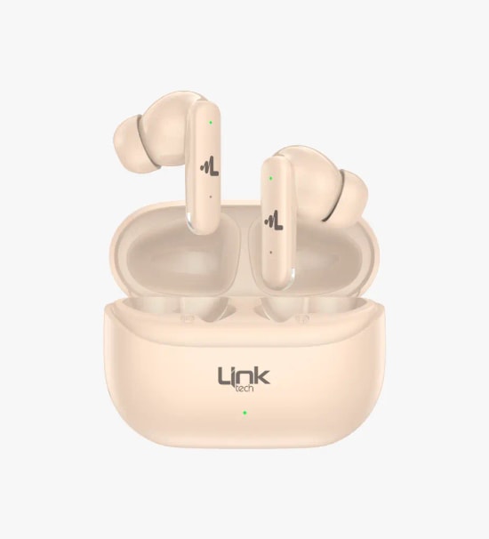 Linktech S160 ANC + ENC Bluetooth V6.0 Krem Kablosuz TWS Kulaklık - 4x ENC mikrofon, 10mm Dinamik Sürücü, Type C Şarj