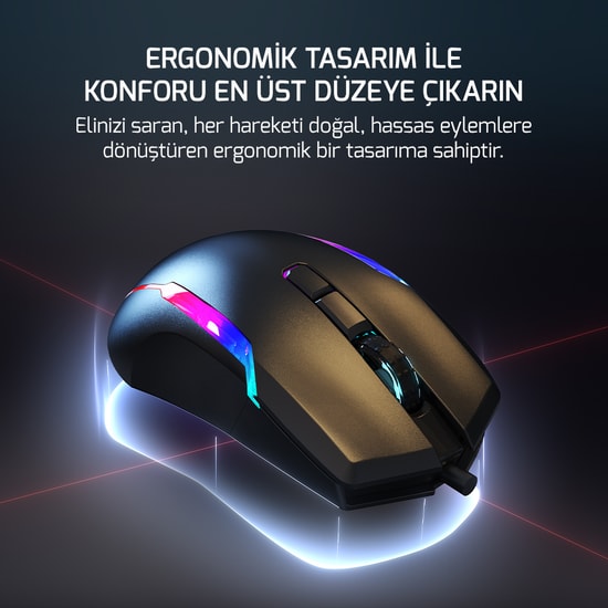Gamepower Icarus RGB Black Kablolu Optik Oyuncu Mouse (ICARUS-RGB-BLACK) - 10.000 DPI, 9 Tuş, Omron Switch, Siyah