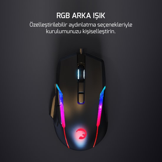 Gamepower Icarus RGB Black Kablolu Optik Oyuncu Mouse (ICARUS-RGB-BLACK) - 10.000 DPI, 9 Tuş, Omron Switch, Siyah