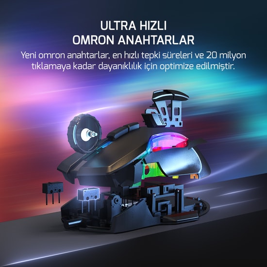 Gamepower Icarus RGB Black Kablolu Optik Oyuncu Mouse (ICARUS-RGB-BLACK) - 10.000 DPI, 9 Tuş, Omron Switch, Siyah