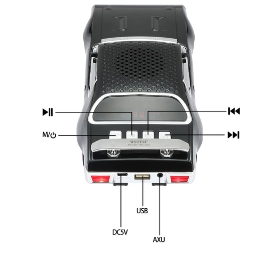 Nettech Wster WS-620 Siyah Kablosuz Car Hoparlör NT-117132 - Bluetooth, FM Radyo, USB, AUX, TF Kart, Stereo Ses Girişli